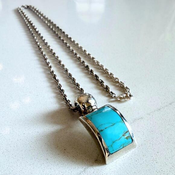 Jewelry - VTG Mexico 925 Sterling Silver Turquoise Pendant Necklace